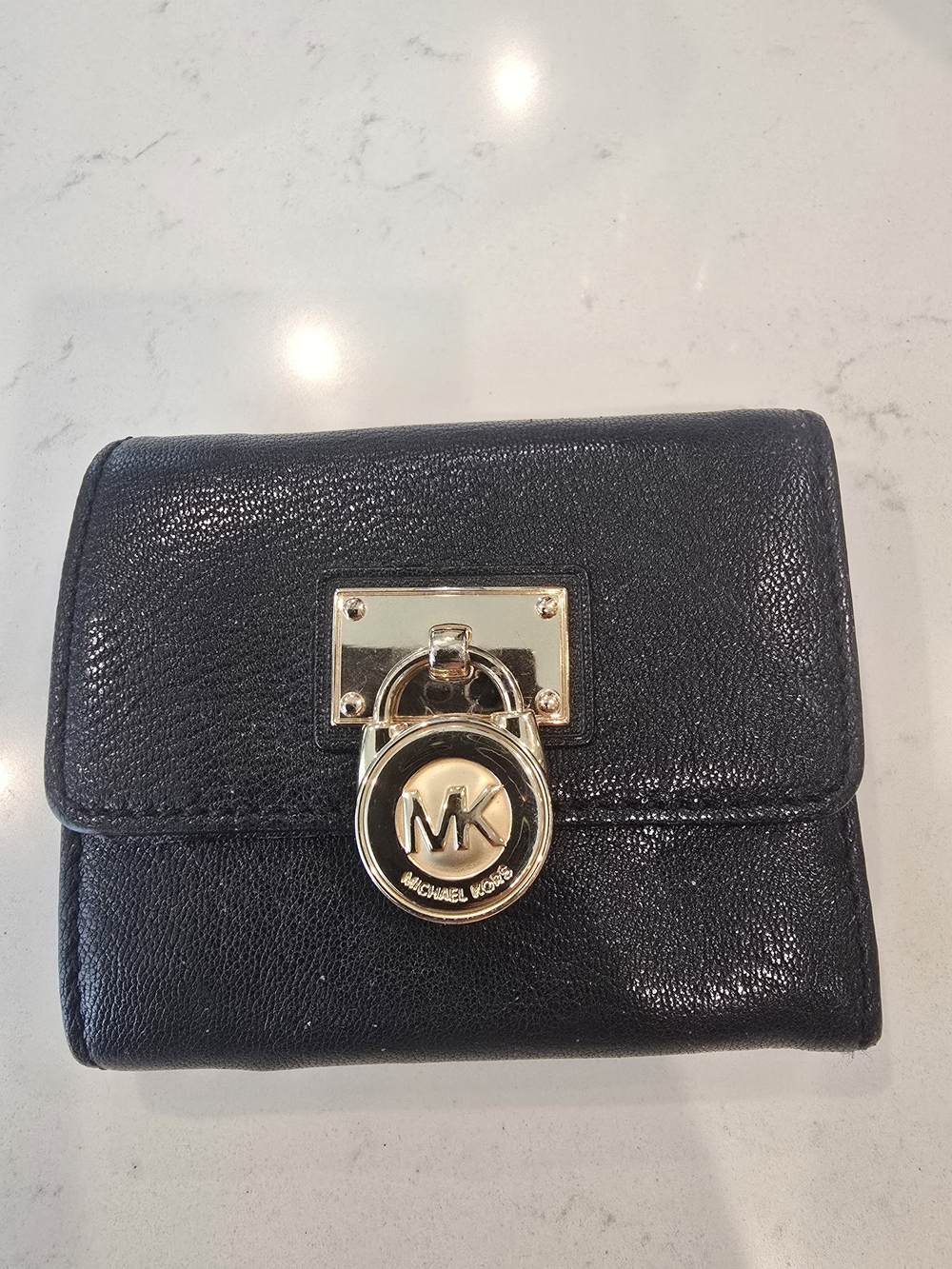 Michael Kors Black Leather Small Wallet with Gold MK Lock